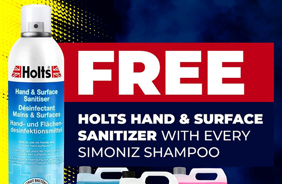 United Motors Free Holts Hand And Surface Sanitizer With Every Simoniz Shampoo